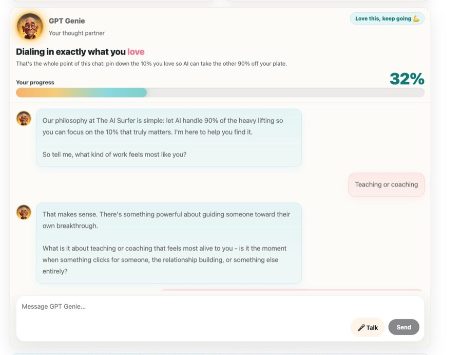 Chatting with GPT Genie to find the work you love